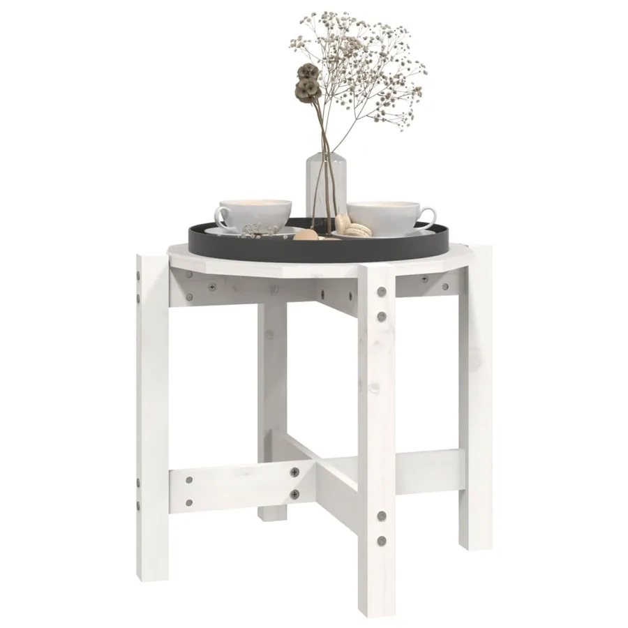 Table basse Blanc Ø 52,5x45 cm Bois massif de pin - 4