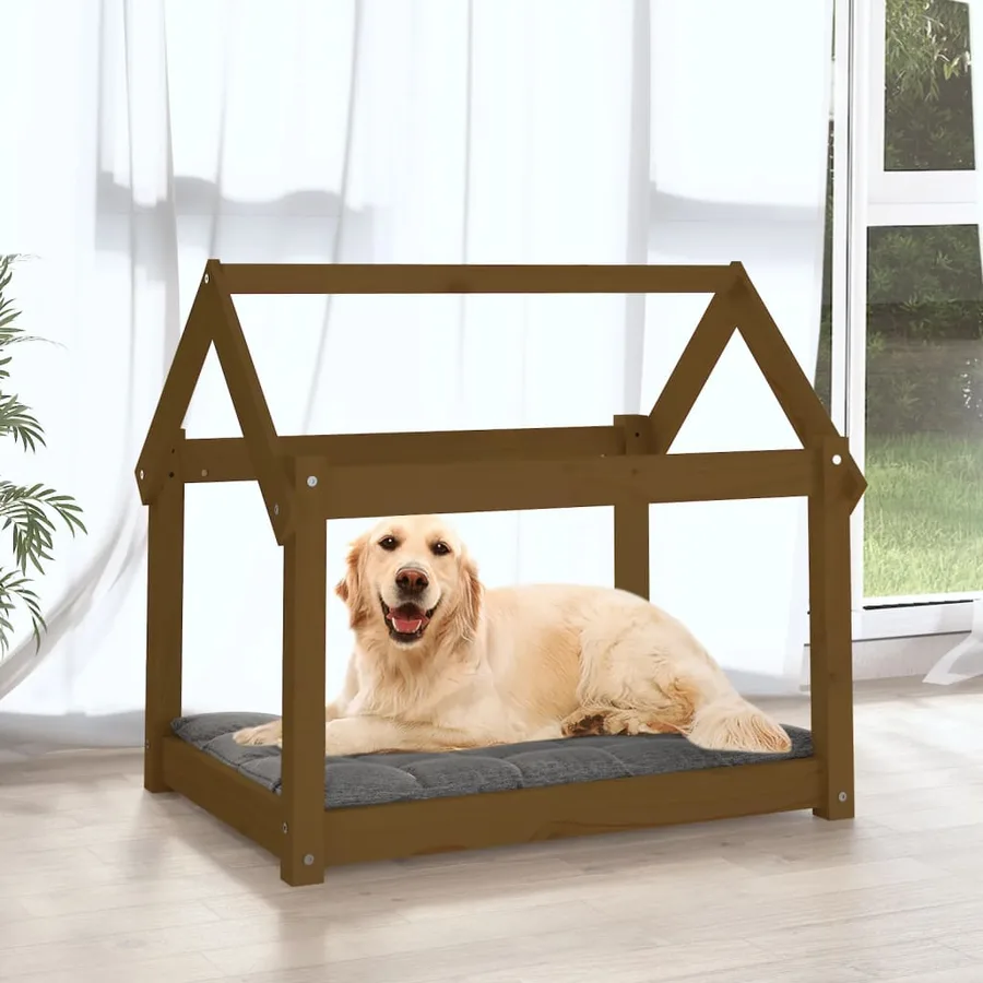 Lit pour chien Marron miel 81x60x70 cm Bois de pin solide - 3