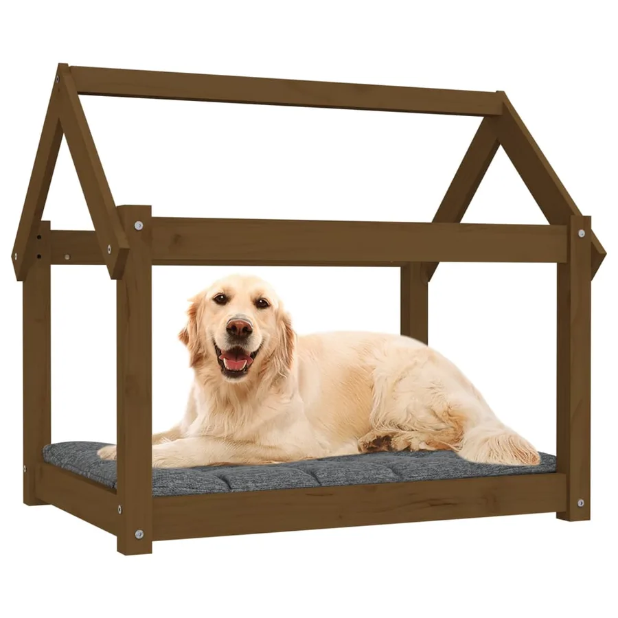 Lit pour chien Marron miel 81x60x70 cm Bois de pin solide - 4