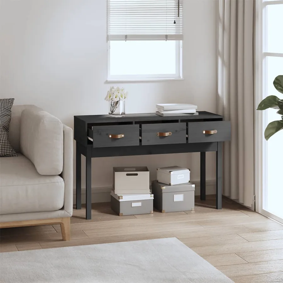Table console Gris 114x40x75 cm Bois massif de pin - 6