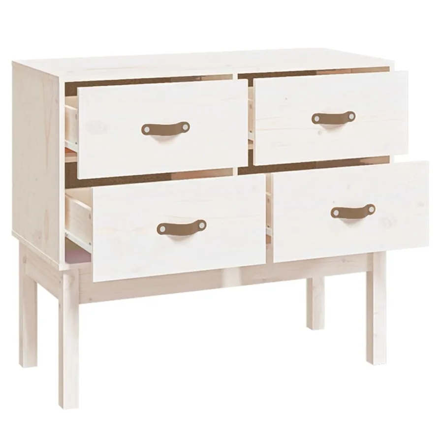 Armoire console Blanc 90x40x78 cm Bois de pin solide - 4