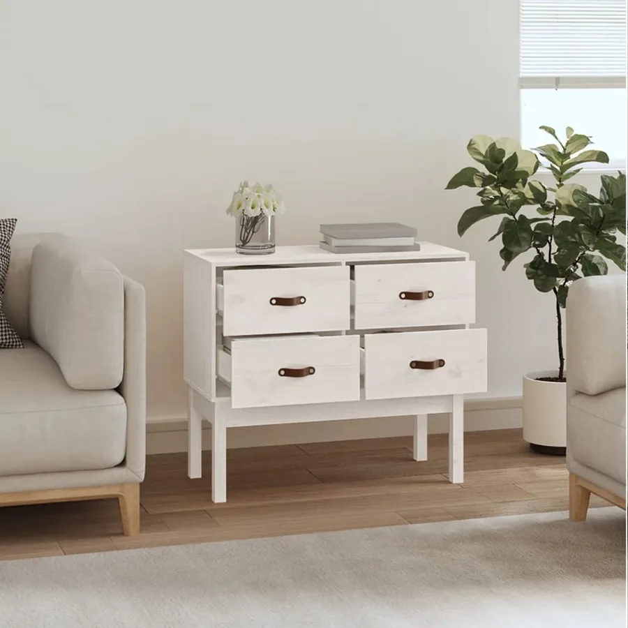 Armoire console Blanc 90x40x78 cm Bois de pin solide - 6
