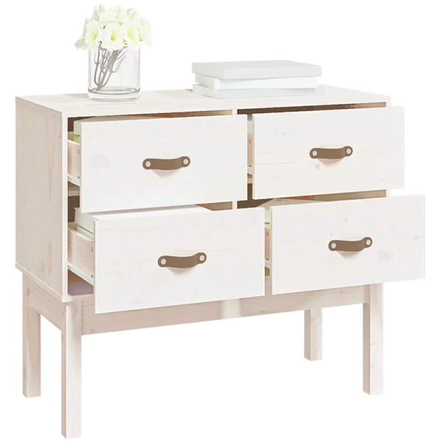 Armoire console Blanc 90x40x78 cm Bois de pin solide - 7
