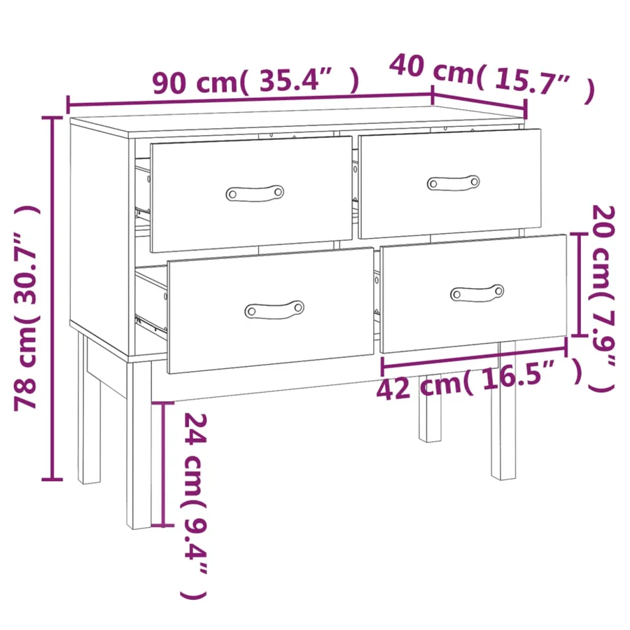 Armoire console Blanc 90x40x78 cm Bois de pin solide - 9