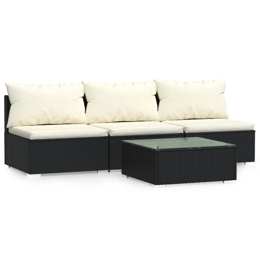 Salon de jardin 4 pcs avec coussins Noir Résine tressée - 2