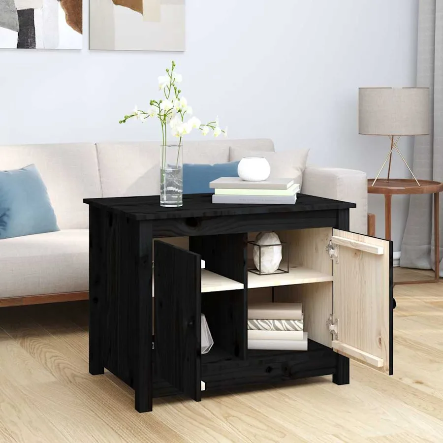 Table basse Noir 71x49x55 cm Bois massif de pin - 3