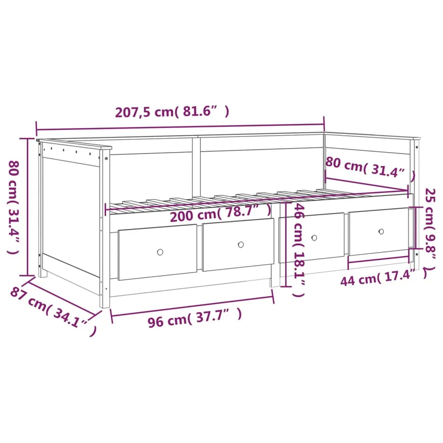 Lit de jour sans matelas blanc 80x200 cm bois de pin massif - 13