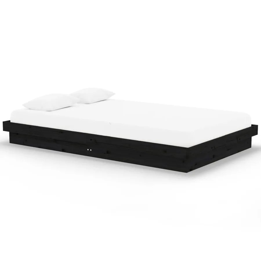 Cadre de lit sans matelas noir bois massif 120x200 cm - 2