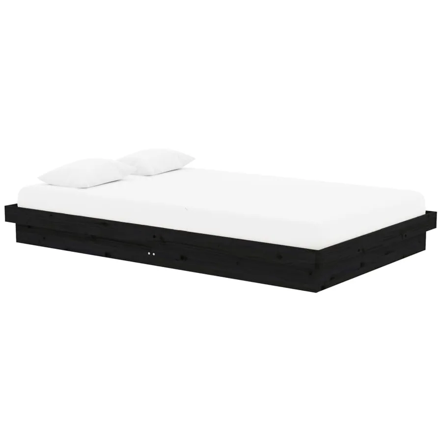 Cadre de lit sans matelas noir bois massif 120x200 cm - 3