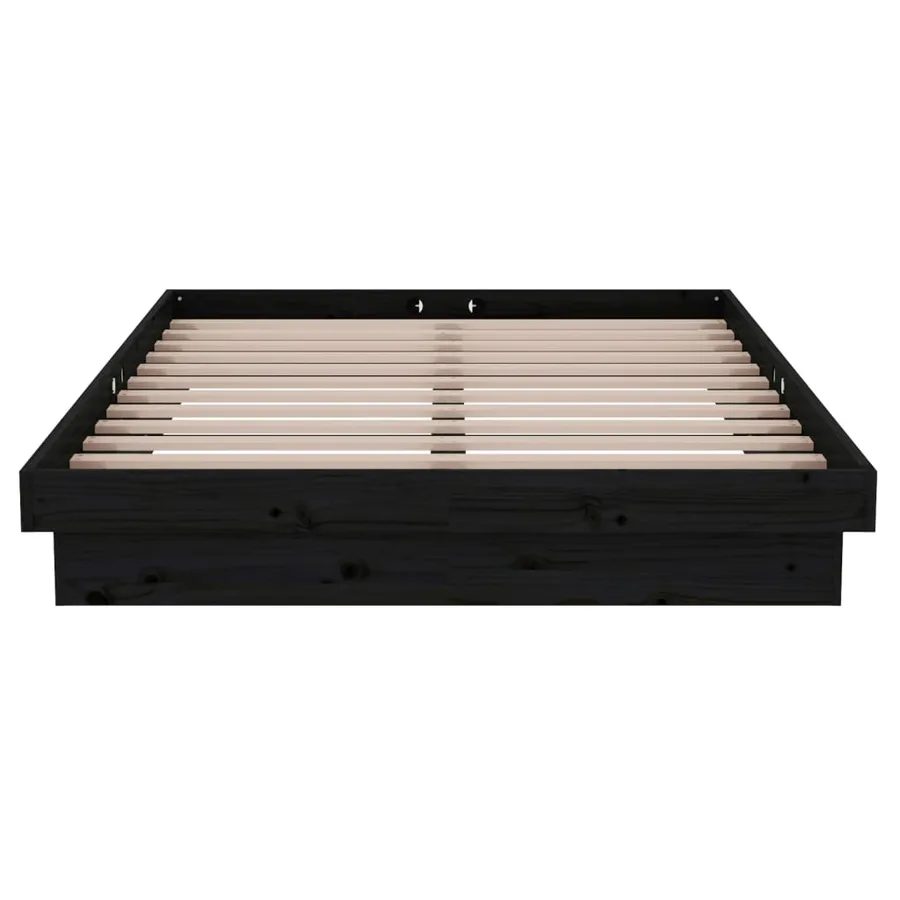 Cadre de lit sans matelas noir bois massif 120x200 cm - 5