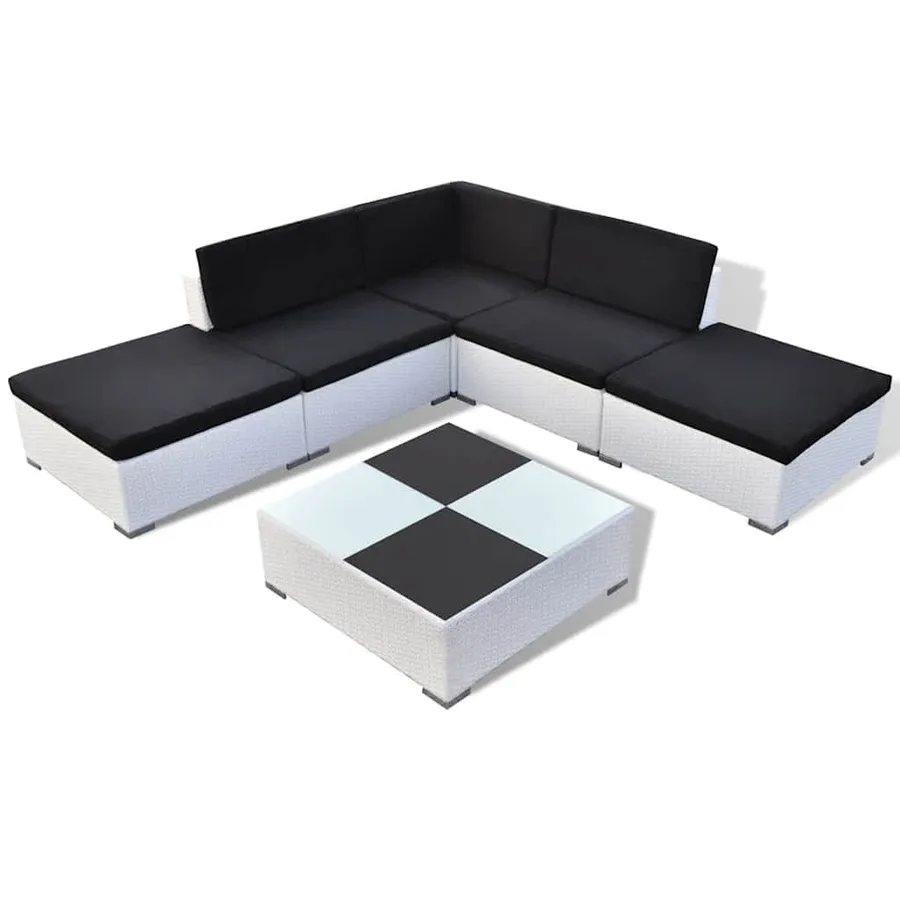 Salon de jardin 6 pcs avec coussins Résine tressée Blanc - 2