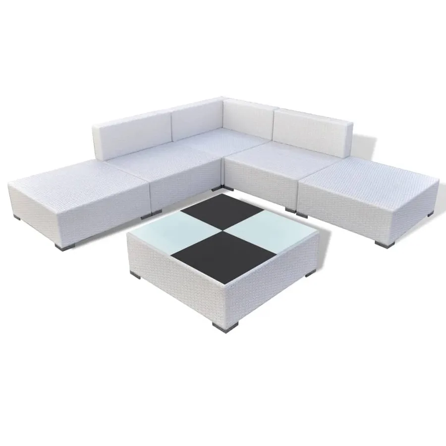 Salon de jardin 6 pcs avec coussins Résine tressée Blanc - 3