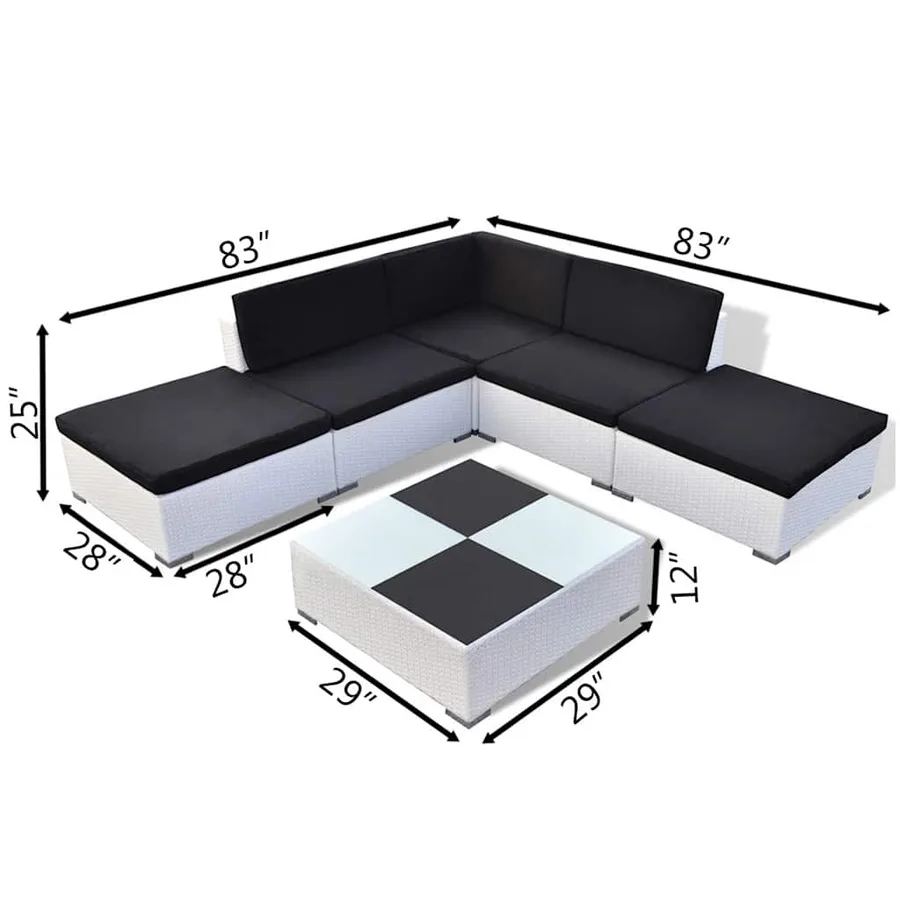 Salon de jardin 6 pcs avec coussins Résine tressée Blanc - 4