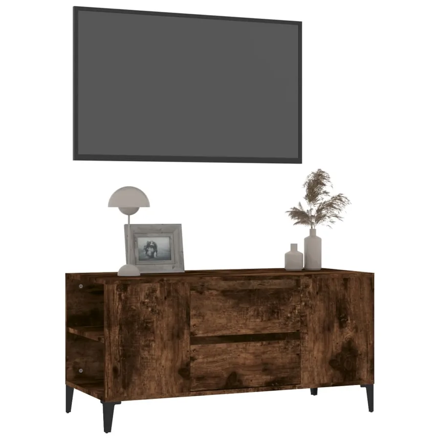 Meuble TV Chêne fumé 102x44,5x50 cm Bois d'ingénierie - 4