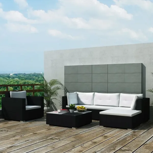 Salon de jardin 6 pcs avec coussins résine tressée noir