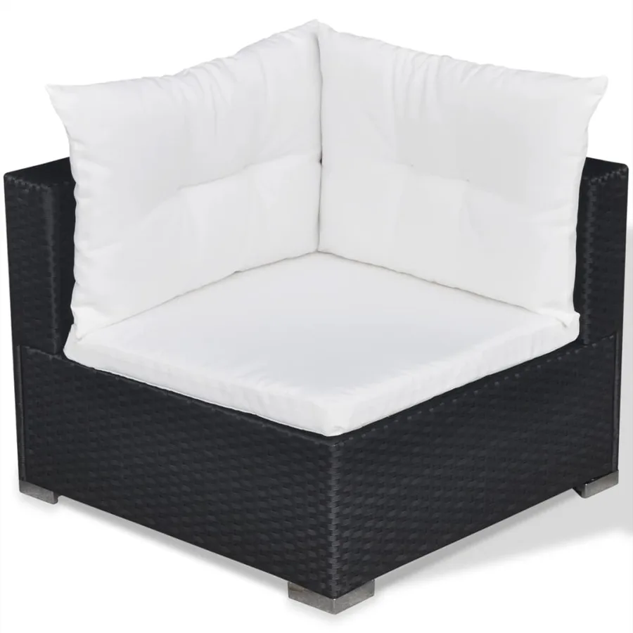 Salon de jardin 6 pcs avec coussins résine tressée noir - 10