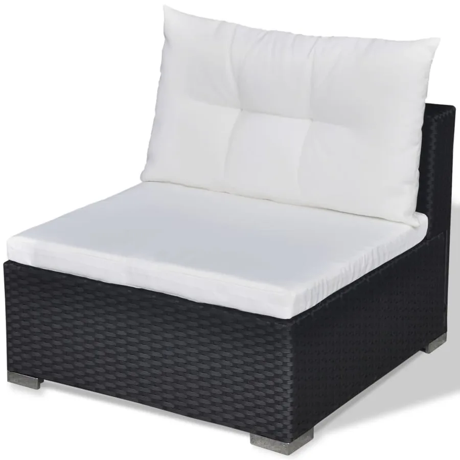 Salon de jardin 6 pcs avec coussins résine tressée noir - 11