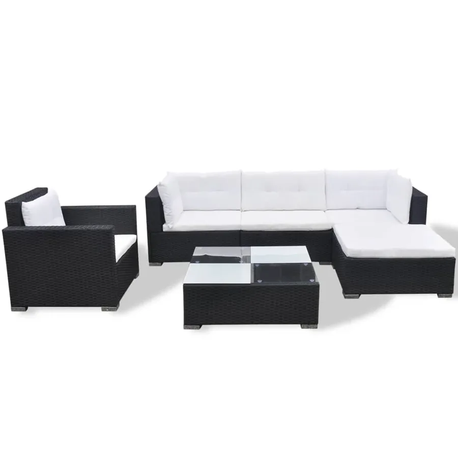 Salon de jardin 6 pcs avec coussins résine tressée noir - 3