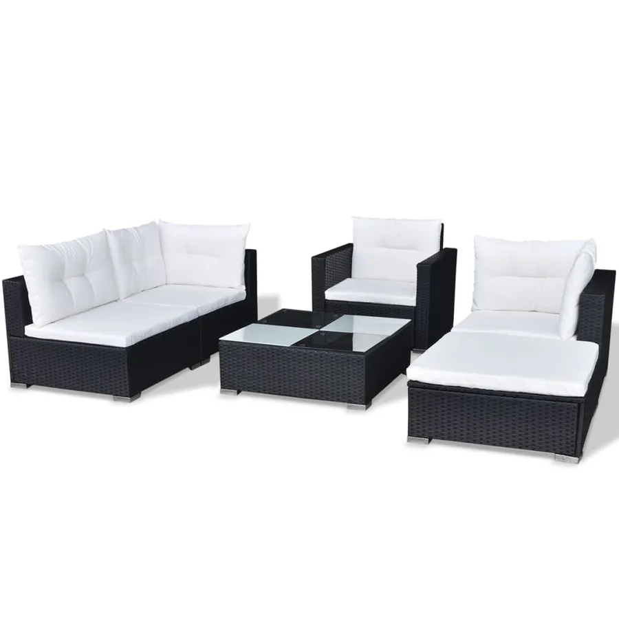 Salon de jardin 6 pcs avec coussins résine tressée noir - 5