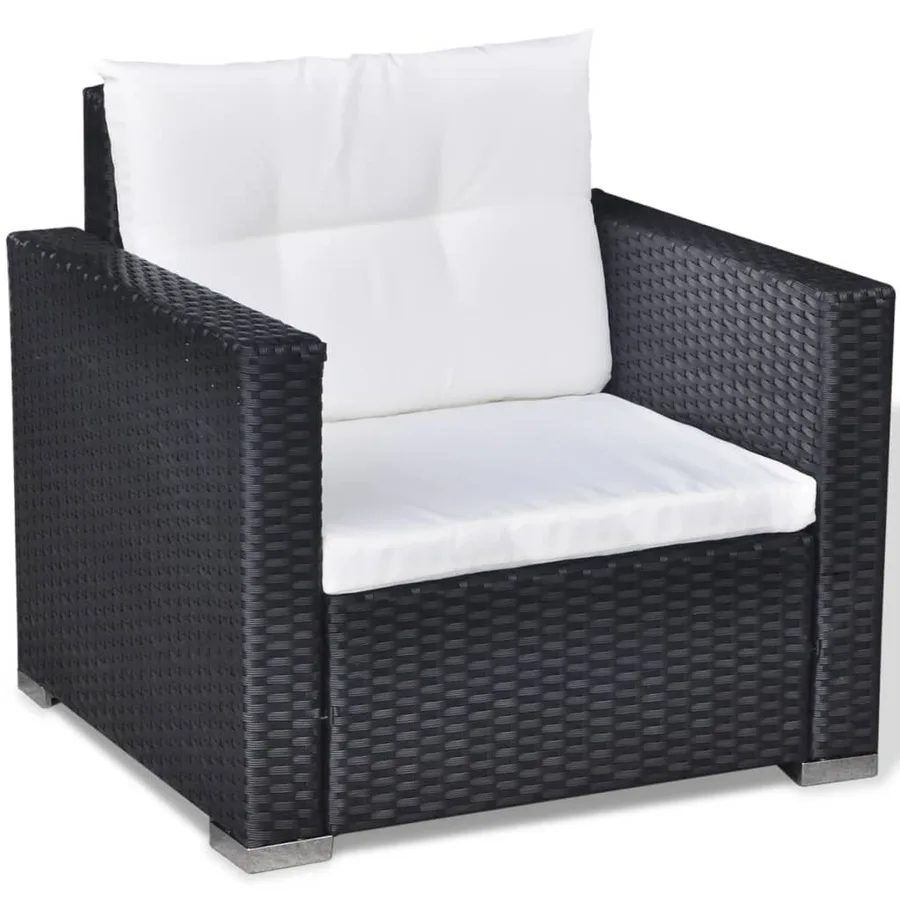Salon de jardin 6 pcs avec coussins résine tressée noir - 8