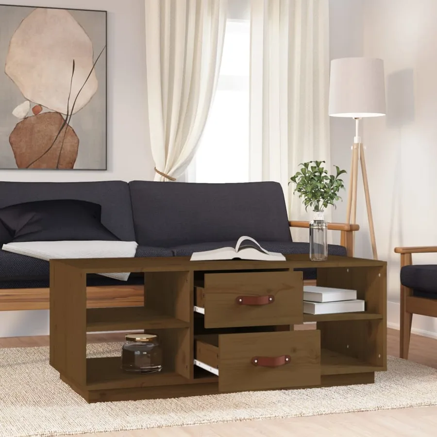 Table basse Marron miel 100x50x41 cm Bois massif de pin - 3