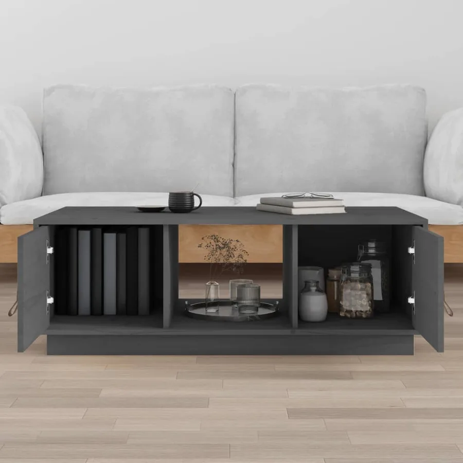 Table basse Gris 100x50x35 cm Bois massif de pin - 3