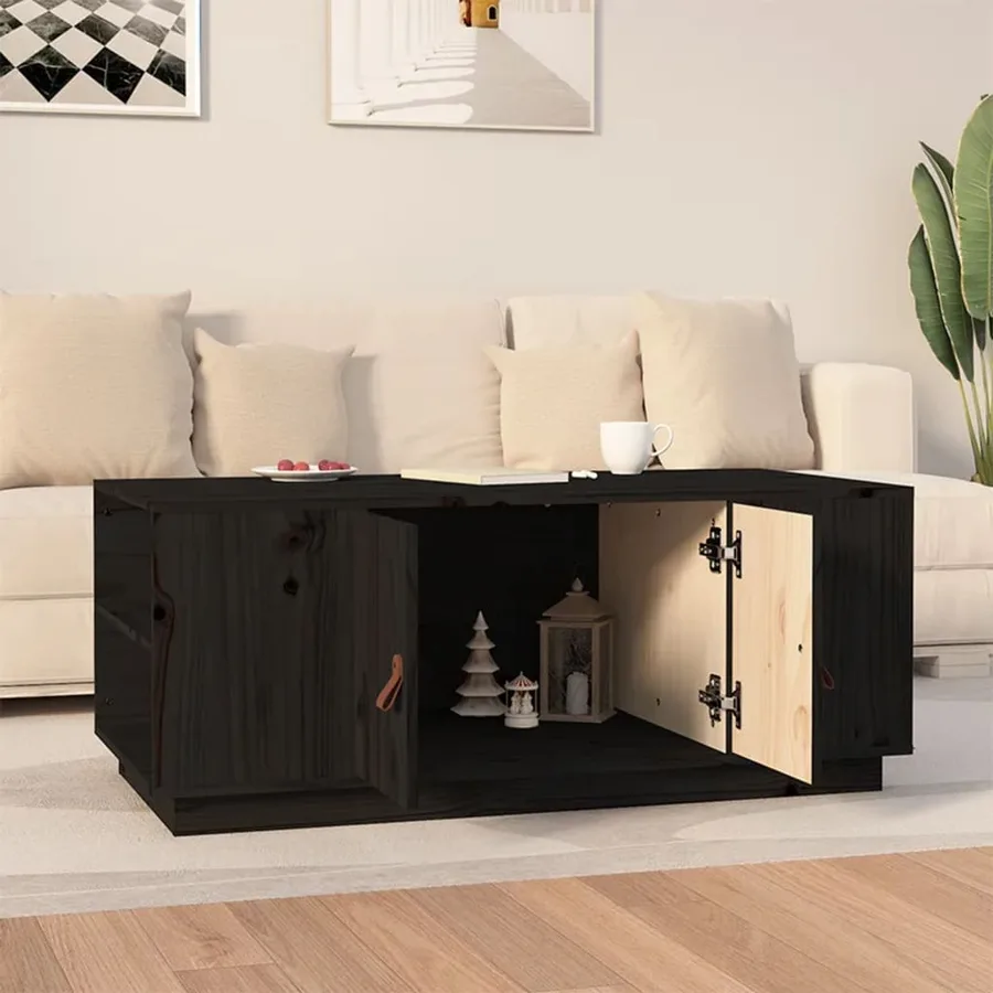 Table basse Noir 100x50x41 cm Bois massif de pin - 3