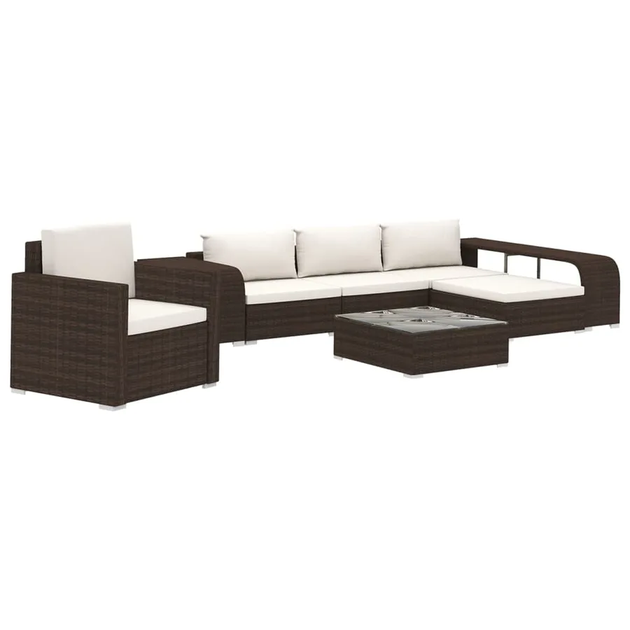 Salon de jardin 8 pcs avec coussins résine tressée marron - 2
