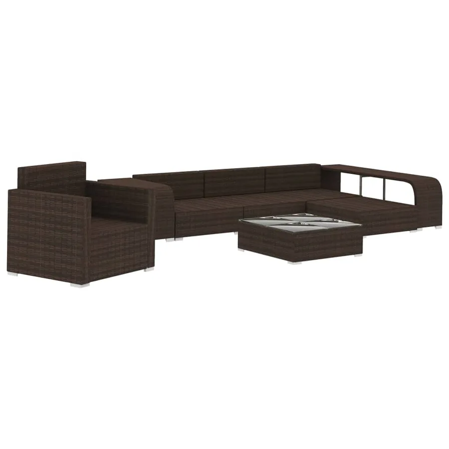 Salon de jardin 8 pcs avec coussins résine tressée marron - 3