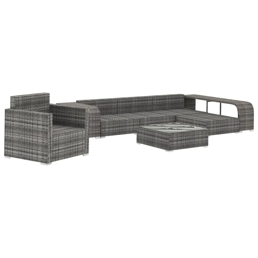 Salon de jardin 8 pcs avec coussins résine tressée gris - 3