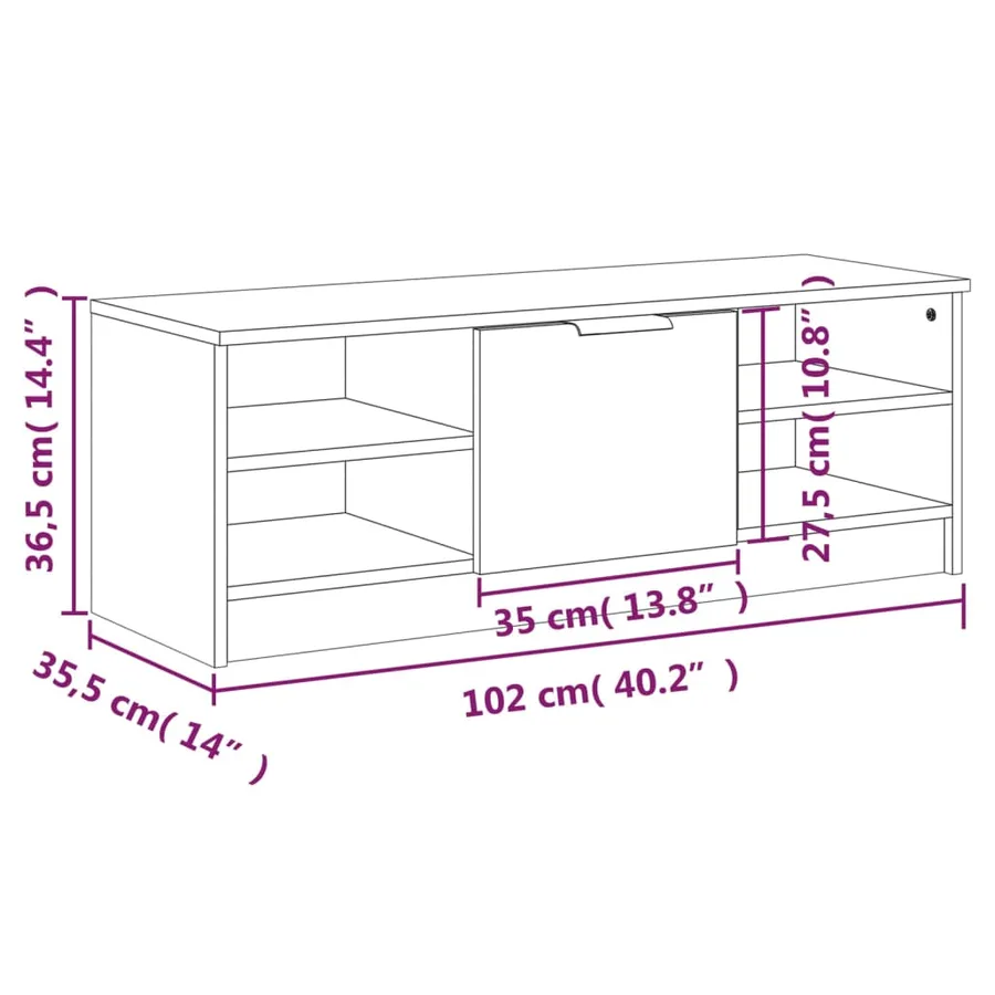 Meuble TV Chêne fumé 102x35,5x36,5 cm Bois d'ingénierie - 9