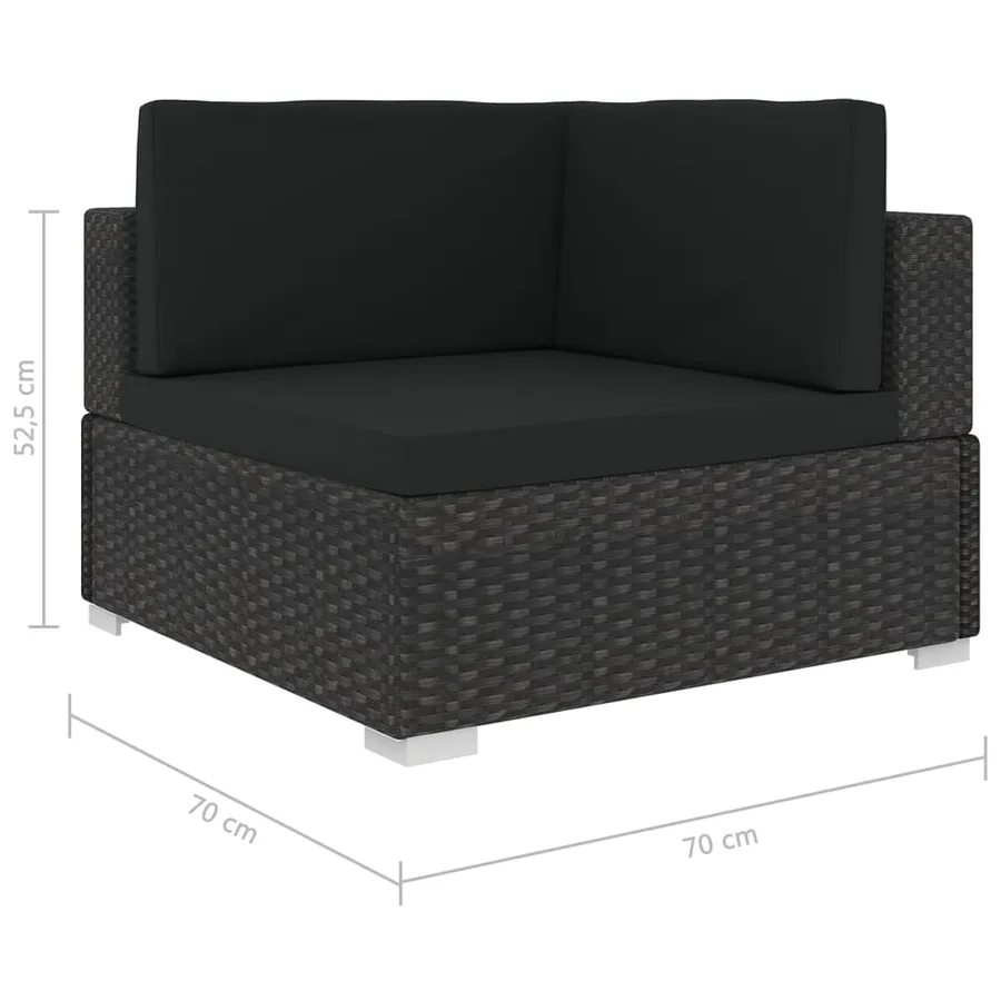 Chaise d'angle 1 pc et coussins Résine tressée Noir - 5