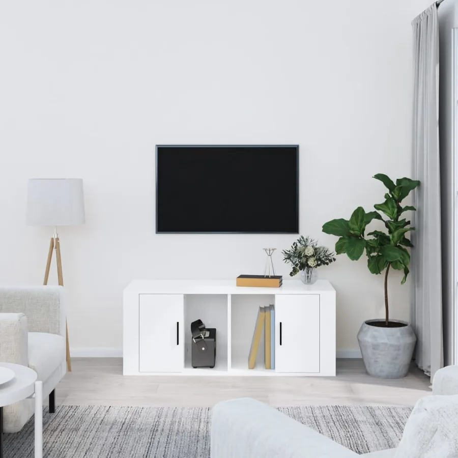Meuble TV Blanc brillant 100x35x40 cm Bois d'ingénierie
