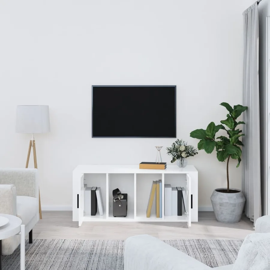 Meuble TV Blanc brillant 100x35x40 cm Bois d'ingénierie - 3