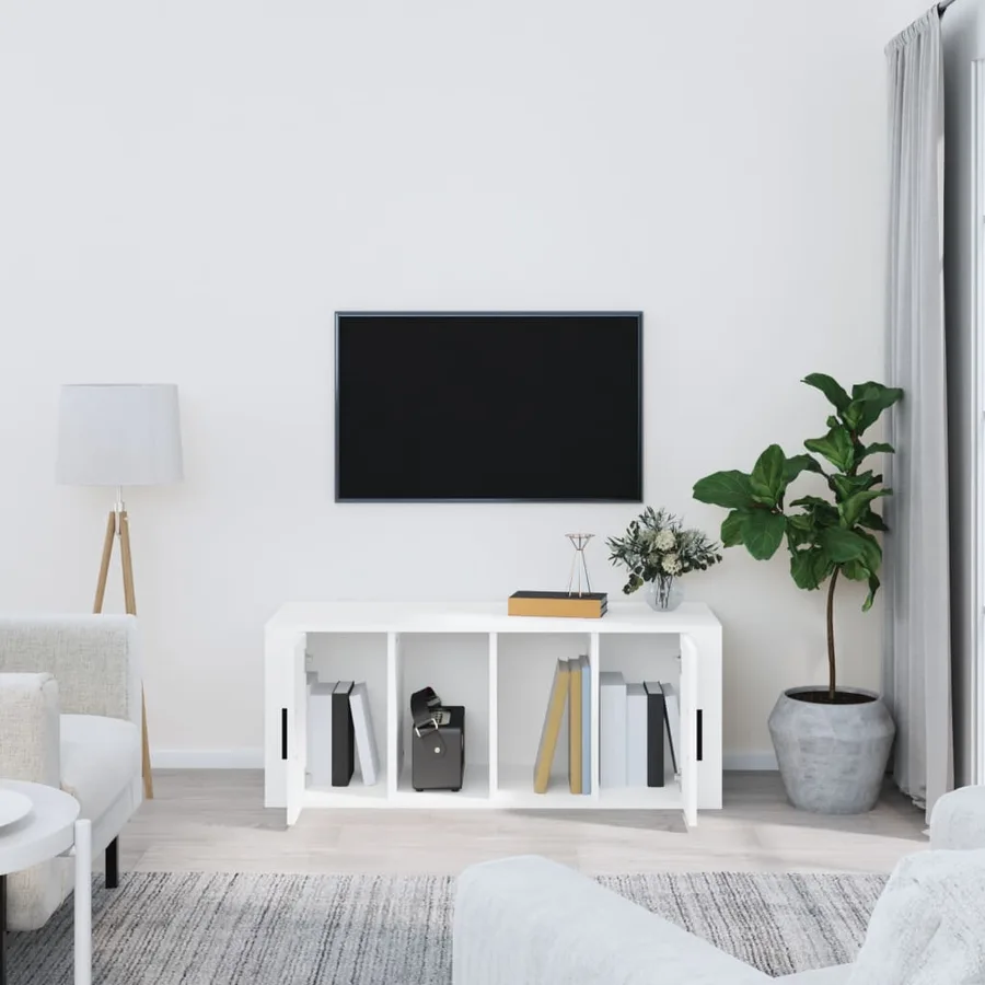 Meuble TV Blanc 100x35x40 cm Bois d'ingénierie - 3