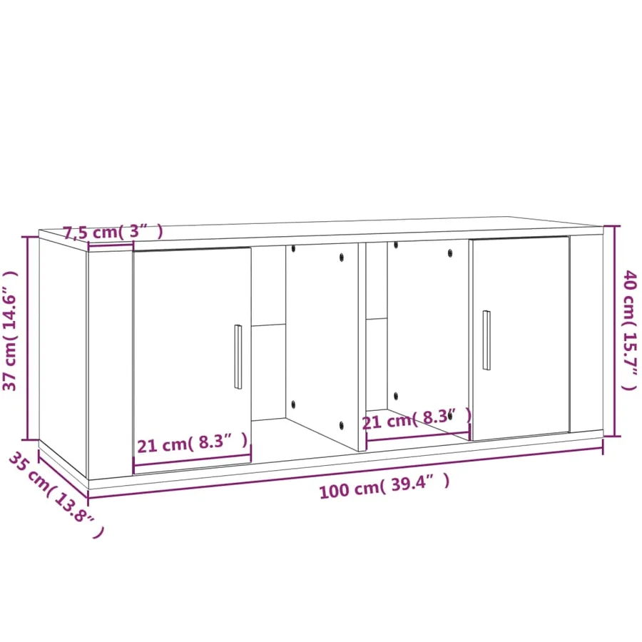 Meuble TV Blanc 100x35x40 cm Bois d'ingénierie - 9
