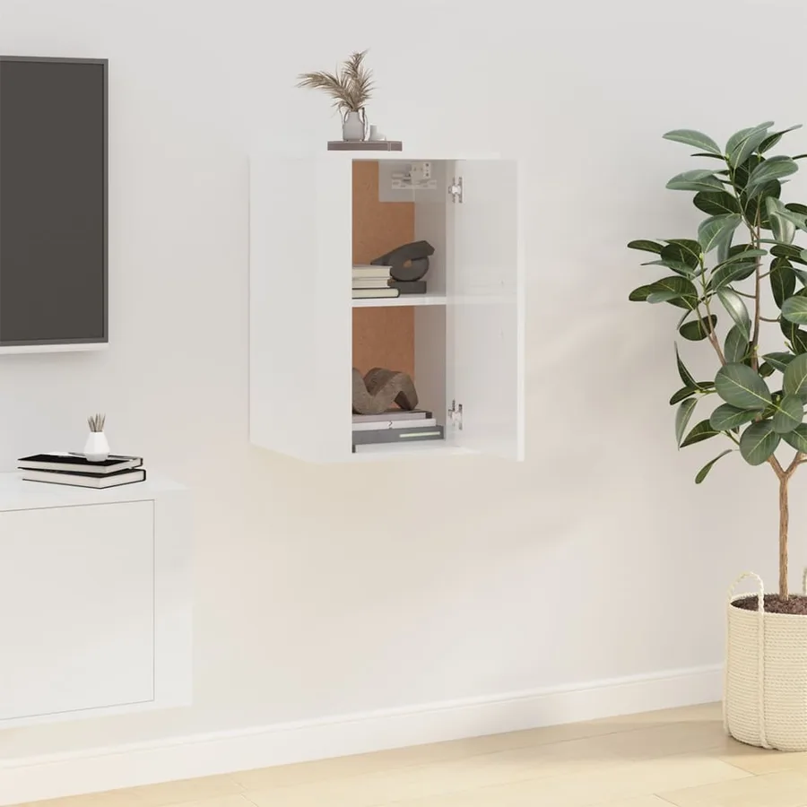 Meuble TV mural Blanc brillant 40x34,5x60 cm - 3