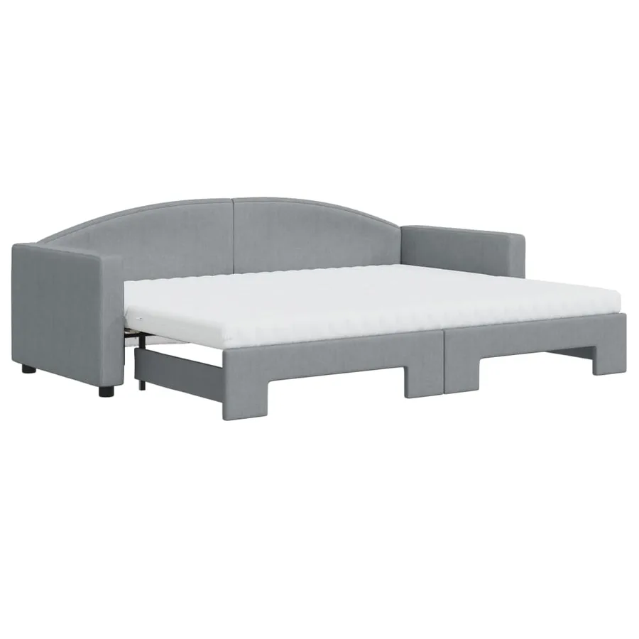 Lit de jour avec gigogne et matelas gris clair 80x200 cm tissu - 2