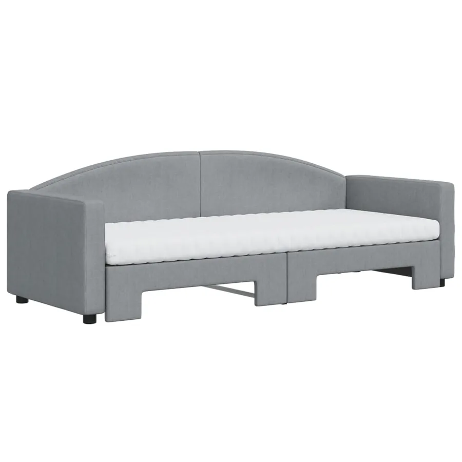 Lit de jour avec gigogne et matelas gris clair 80x200 cm tissu - 3