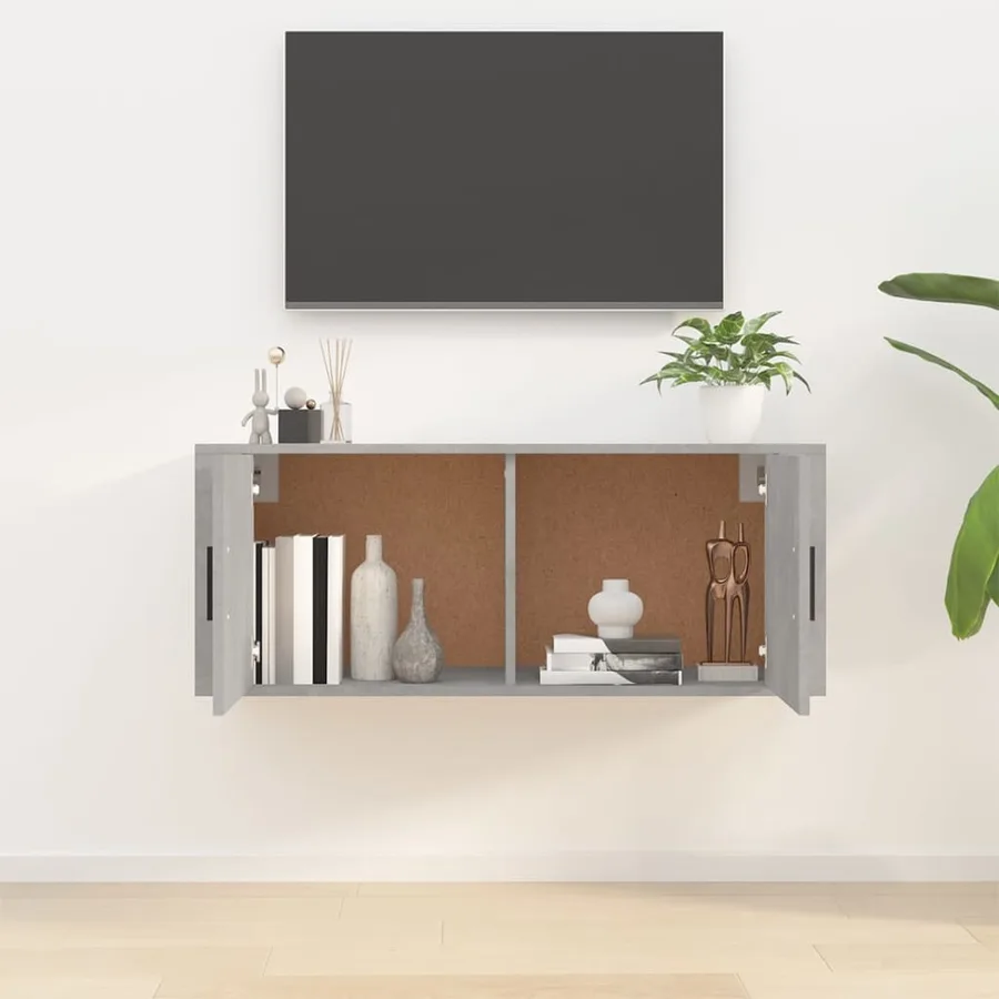Meuble TV mural Gris béton 100x34,5x40 cm - 3