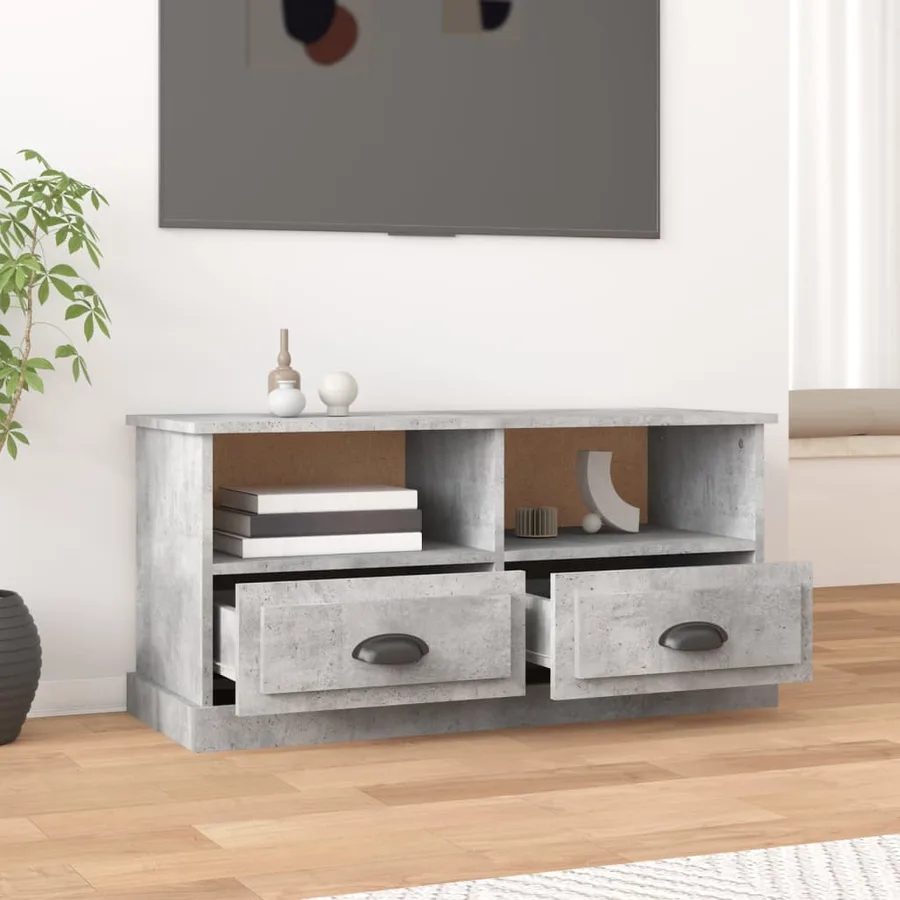 Meuble TV gris béton 93x35,5x45 cm bois d'ingénierie - 3