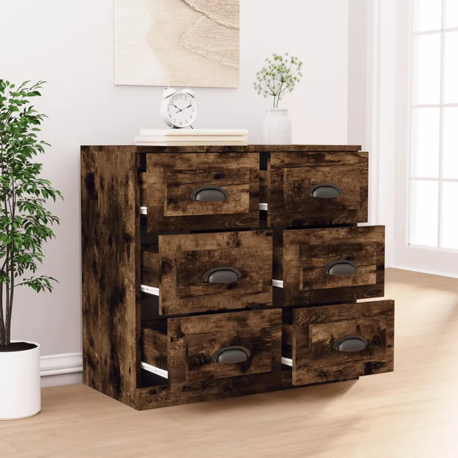 Buffet chêne fumé 70x35,5x67,5 cm bois d'ingénierie - 3