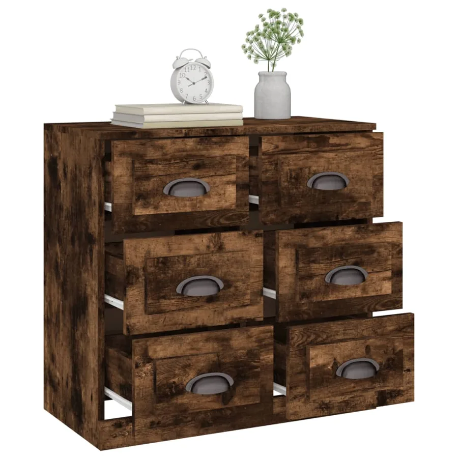Buffet chêne fumé 70x35,5x67,5 cm bois d'ingénierie - 5