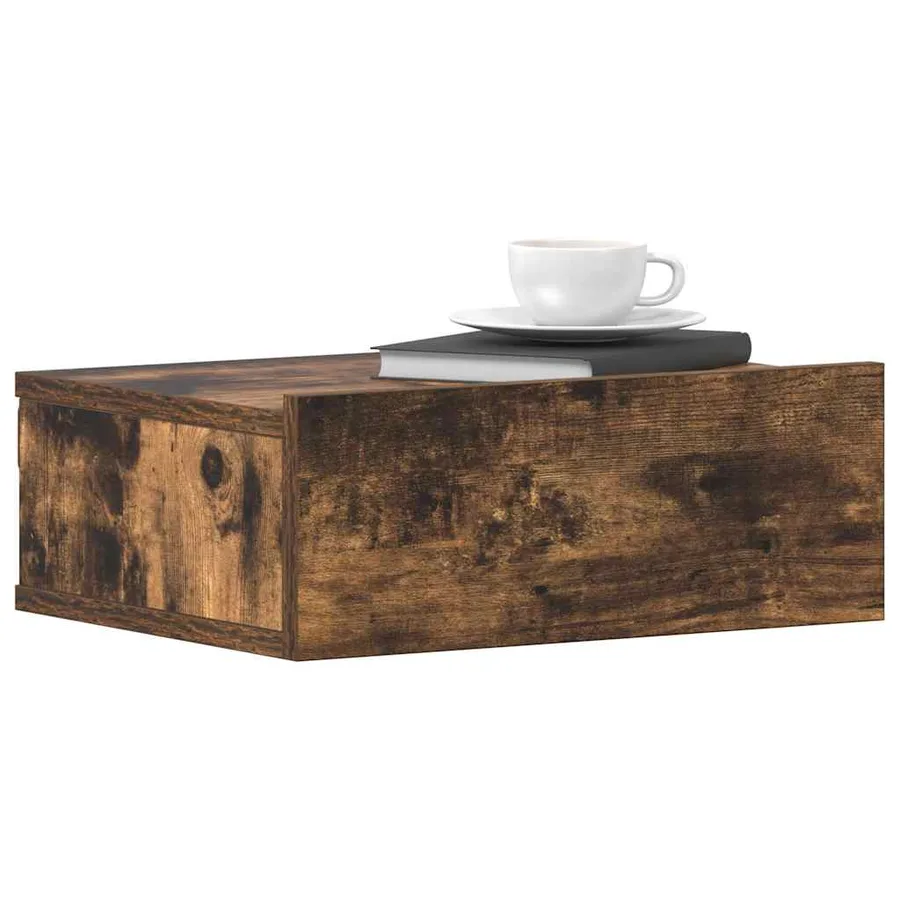 Table de chevet flottante Chêne fumé 40x30x15 cm - 4