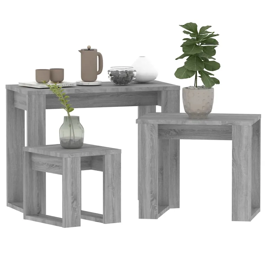 Tables gigognes 3 pcs Sonoma gris Bois d'ingénierie - 4