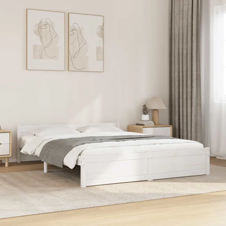 Cadre de lit sans matelas blanc bois massif 135x190 cm