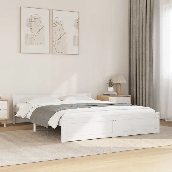 Cadre de lit sans matelas blanc bois massif 135x190 cm