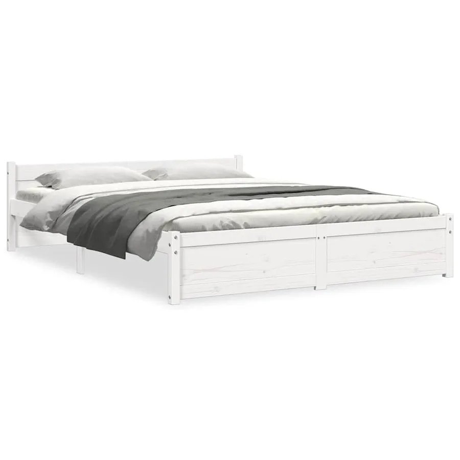 Cadre de lit sans matelas blanc bois massif 135x190 cm - 2