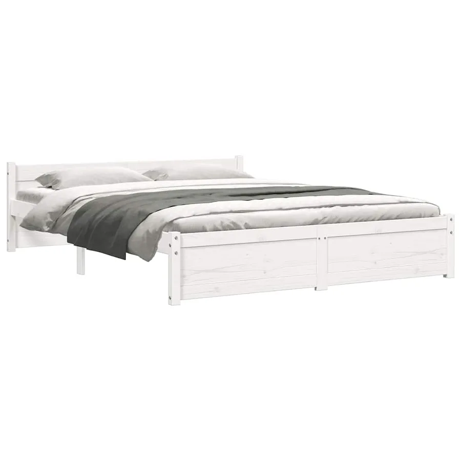 Cadre de lit sans matelas blanc bois massif 135x190 cm - 7