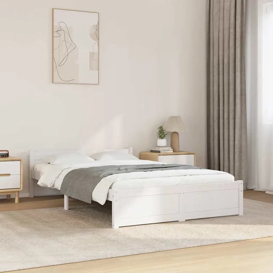 Cadre de lit sans matelas blanc bois massif 120x190 cm
